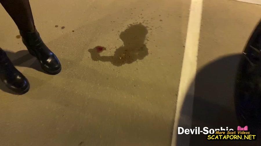 Devil Sophie Shit in the car seat – outside on the parking deck the mess continues